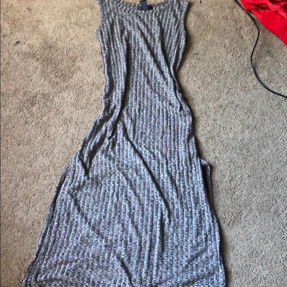 long gray dress with high slit
